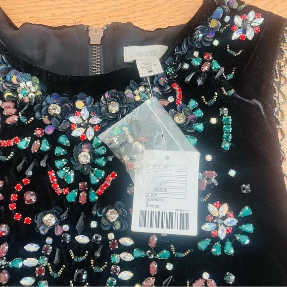 URBAN OUTFITTERS NWT Ecoté Black Velvet Jeweled Beaded OpenBack Mini Shift Dress - Picture 7 of 11